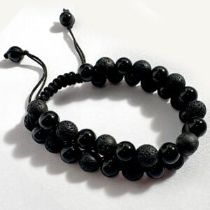 Pulsera Doble de Piedra de Lava y Onix